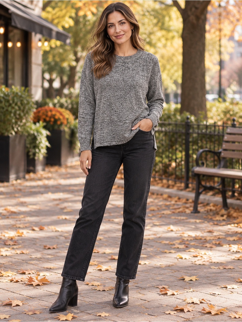 Lucky Brand Gray Marled Knit Crewneck Pullover Sweater Size S